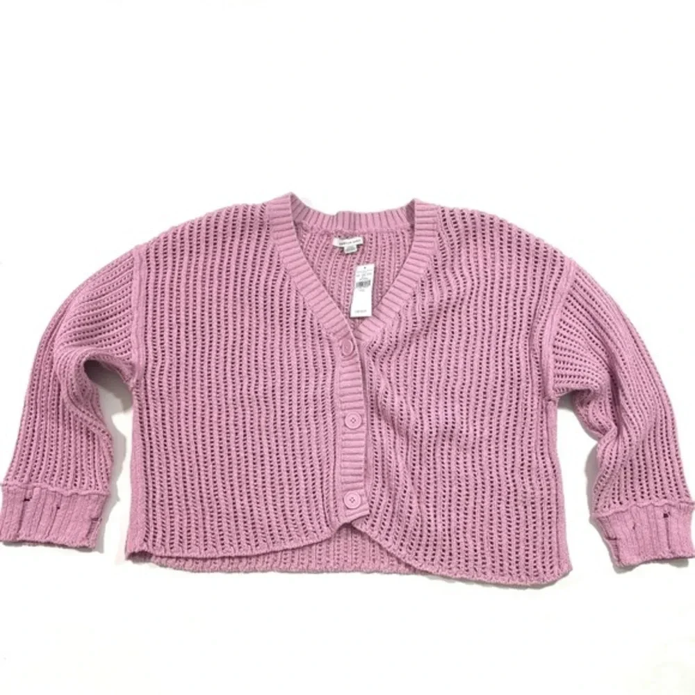 New American Eagle V Neck Cardigan Sweater Pink